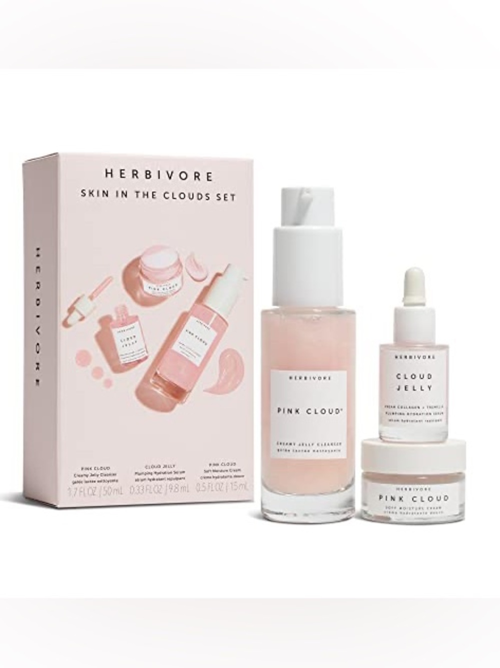 HERBIVORE SKIN IN THE CLOUDS SET 3-Pcs Cleanser,Serum+Gel Cream Travel Sz NIB!